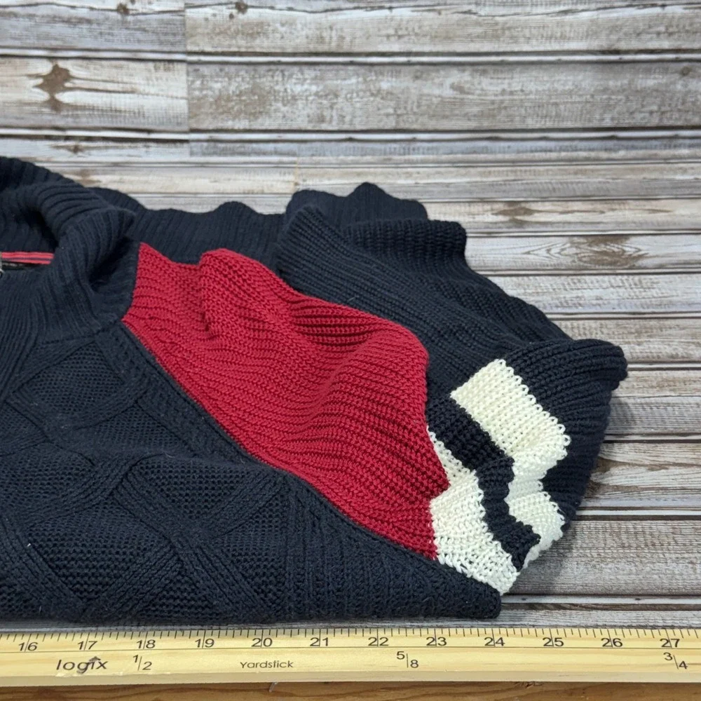 Banana Republic Full Zip Sweater Men XL Tall Navy Blue Red Cable Knit Colorblock